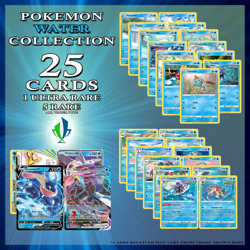 Top Cut Central - Water Collection - 5 Rare and 1 Ultra Rare - 25 Total Cards - Compatible with Pokemon Cards
