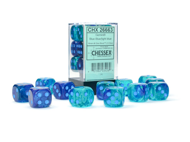 Chessex - 16mm D6 Gemini Translucent Dice - Blue-Blue/Light Blue