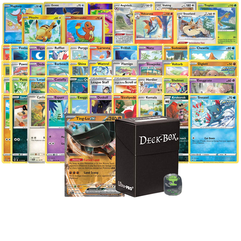 Top Cut Central - Ultra Rare Card Beginner Bundle | 50+ Authentic Cards | 1x Ultra Rare Guaranteed | Legendary, VSTAR, VMAX, V, GX, or EX | Deck Box Compatible with Pokemon Cards