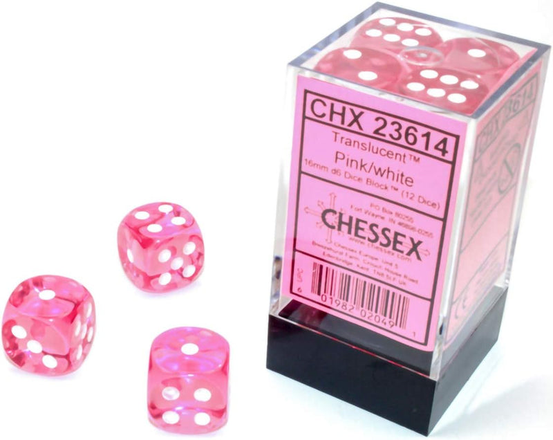 Chessex - 16MM D6 Translucent Dice - Pink/White