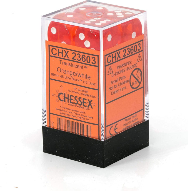 Chessex - 16MM D6 Translucent Dice - Orange/White
