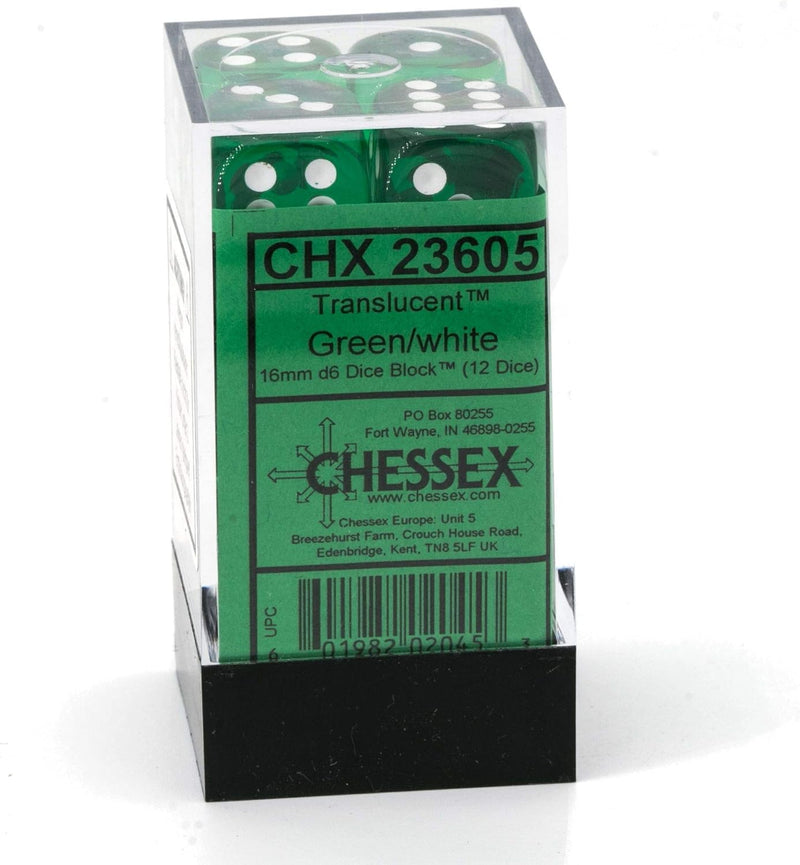 Chessex - 16MM D6 Translucent Dice - Green/White