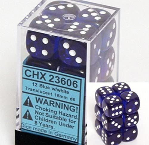 Chessex - 16MM D6 Translucent Dice - Blue/White