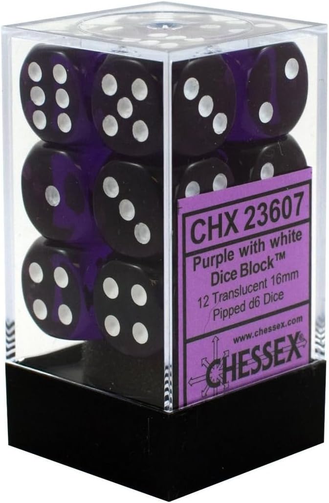 Chessex - 16MM D6 Translucent Dice - Purple/White