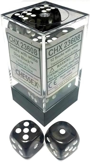 Chessex - 16MM D6 Translucent Dice - Smoke/White