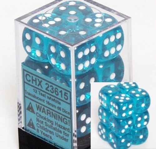 Chessex - 16MM D6 Translucent Dice - Teal/White