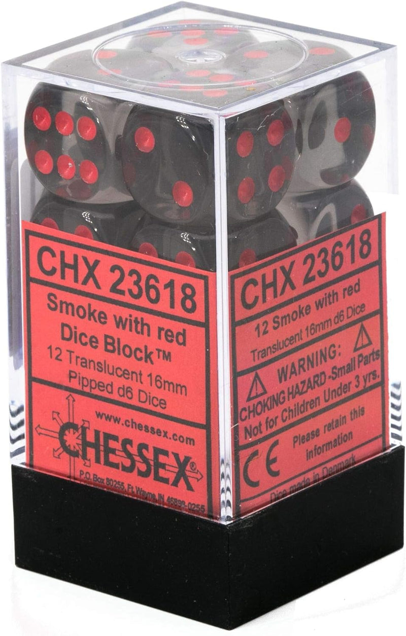 Chessex - 16MM D6 Translucent Dice - Smoke/Red