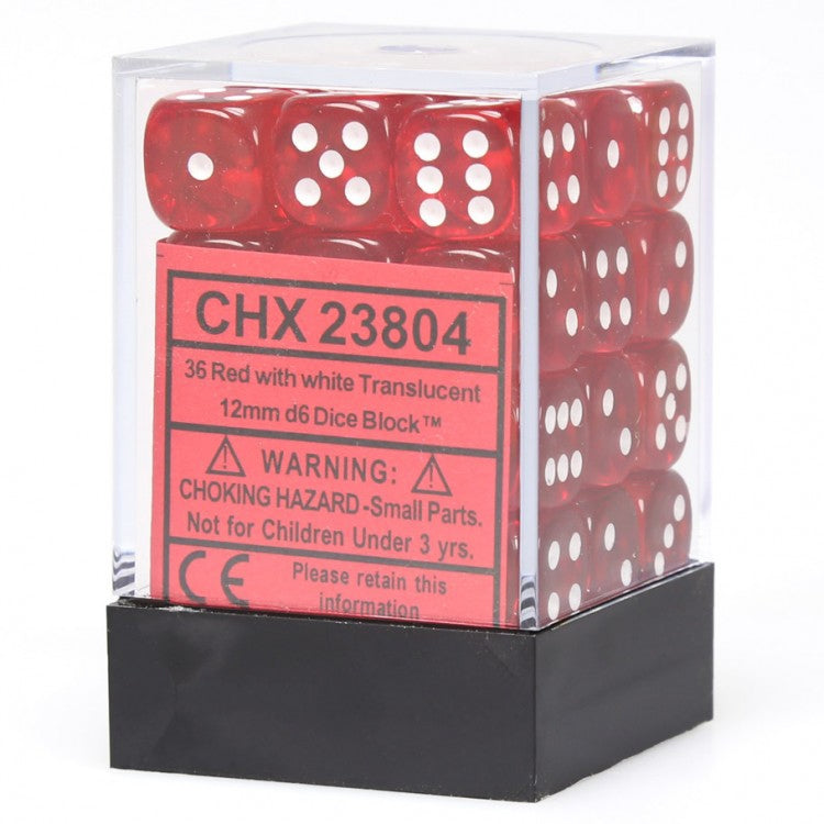 Chessex - 12MM D6 Translucent Dice - Red/White
